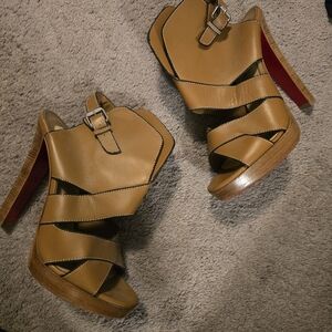 Christian Louboutin Tan Leather Heels with Red Soles